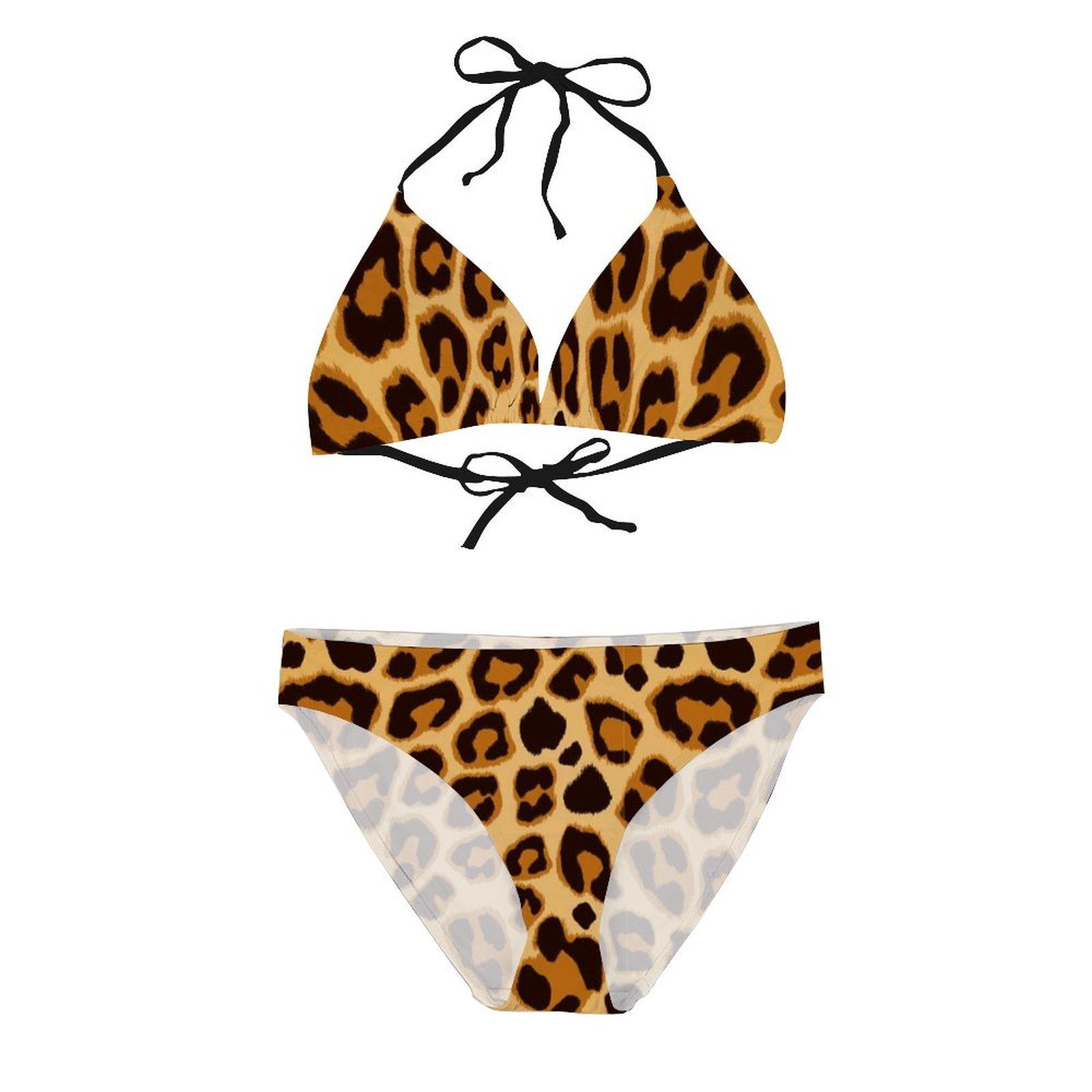 Leopard Grain Women's Halter Tie String Triangle Bikini Set