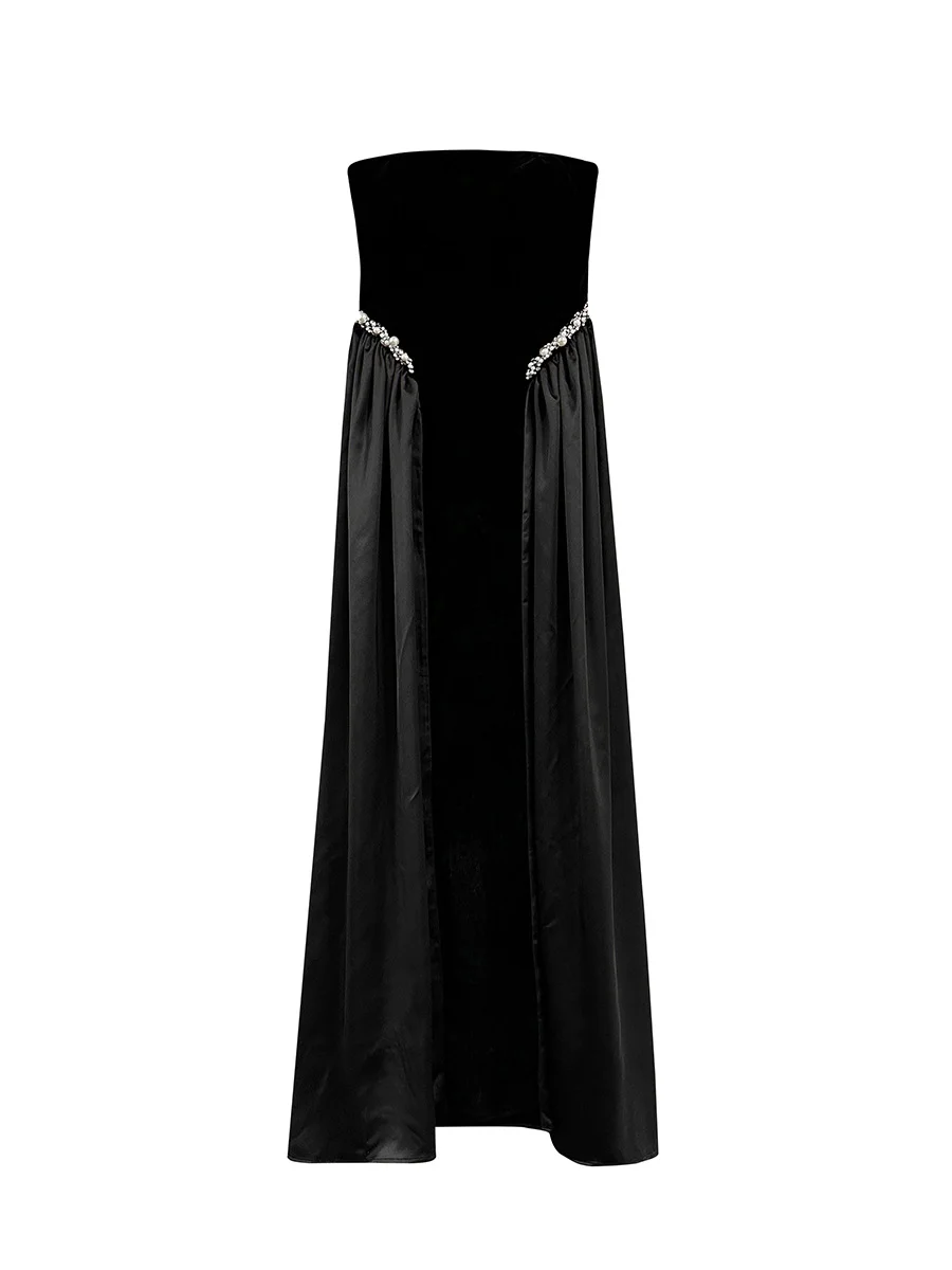 Uaang Temperament Famous Style Dress Dress 2025 New Folding Diamond Design Tradiate Long Dress Dress Women's Summer