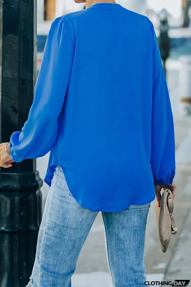 Casual Solid Fold V Neck Tops(6 Colors)