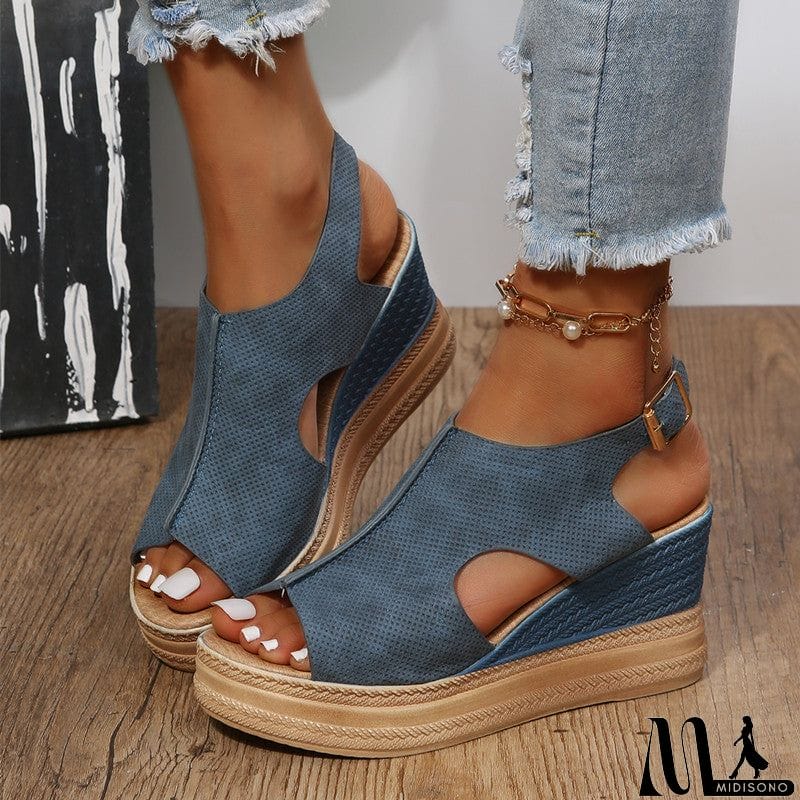 MidiSono - Women Cute Peep Toe Platform Wedge Heel Sandals