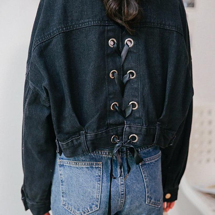denim jacket with lace back