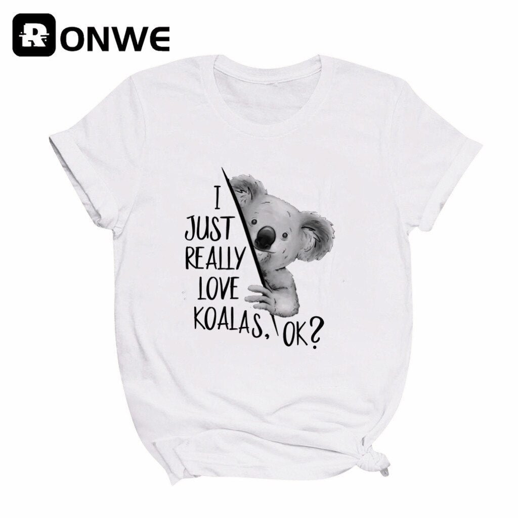 I Just Really Like Koalas,OK? Print Women T Shirts Gril Short Sleeve Casual Tops Tee Female Cartoon Streetwear,Drop Ship