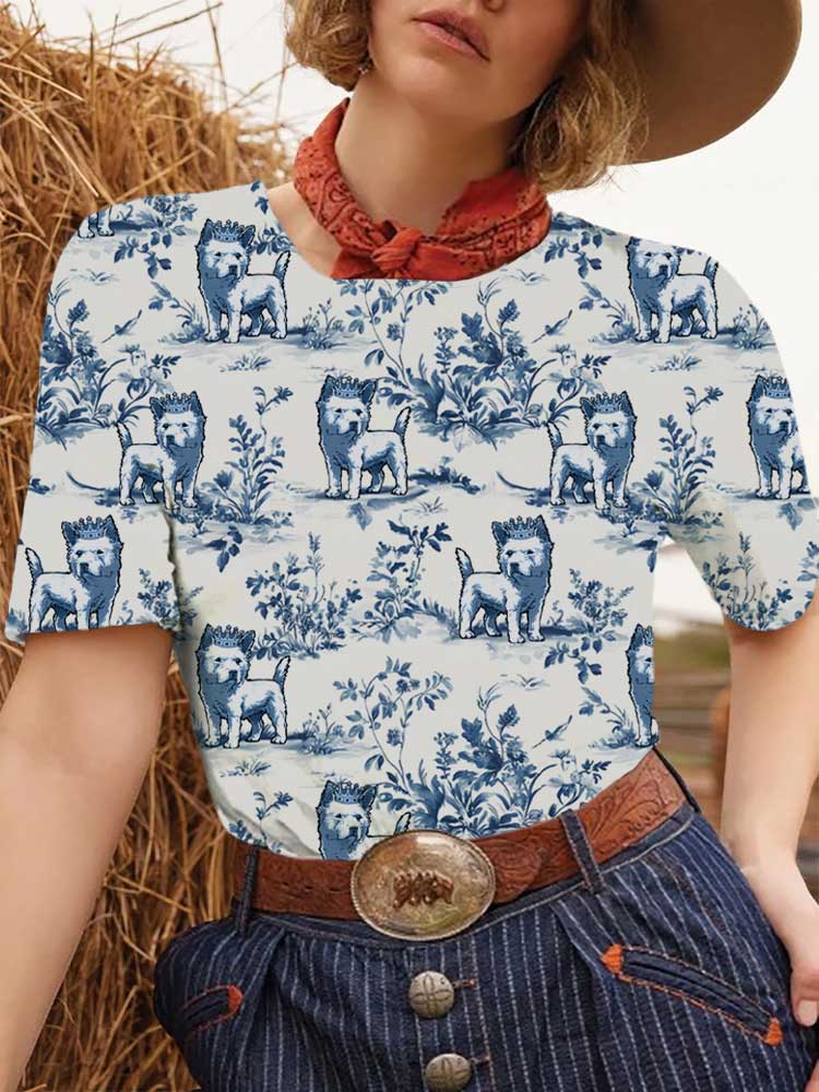Comstylish Women's Casual Cavalier King Charles Print Short Sleeve T-shirt