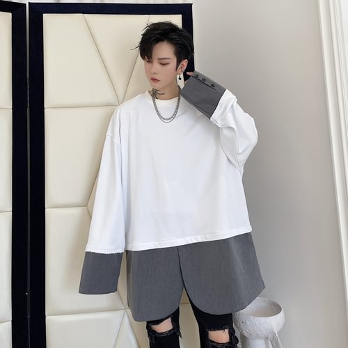 -Fall Clothes Top and Bottom Mix Material Contrast Design Pullover Men's Long-sleeved Sweater-Dawfashion- Original Design Clothing Store-Halloween 2022