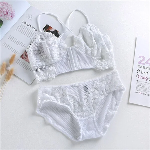 Sexy Lace Bra Set No Paded Frpmt Closure Seamless Lingerie Panties Underwear Bralette Briefs Set Ultra Thin Sexy нижнее белье