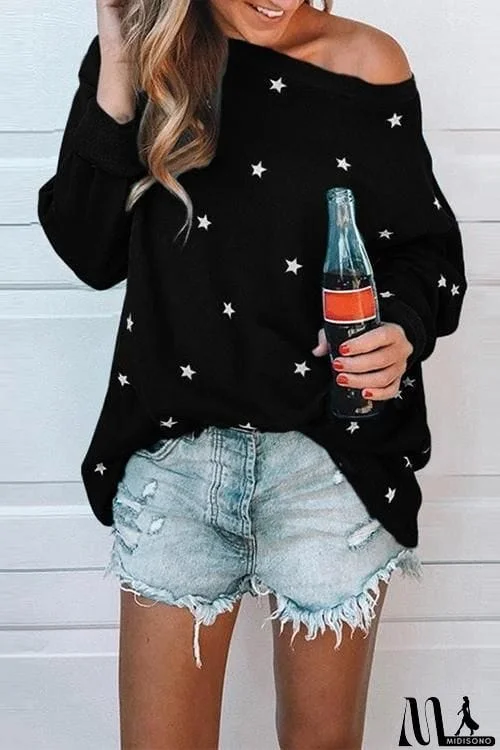 MidiSono - Dew Shoulder Star Loose Hoodie