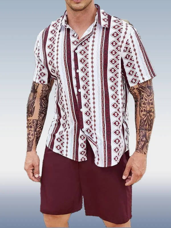 Suitmens Men's Hawaiian Print Short Sleeve Shirt Set 009