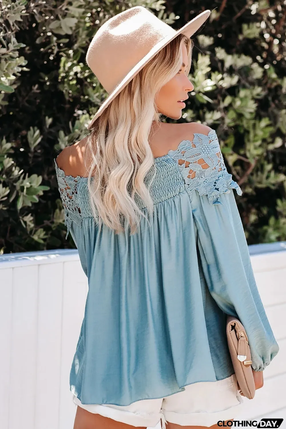 Sky Blue Blooming Lace Off The Shoulder Top