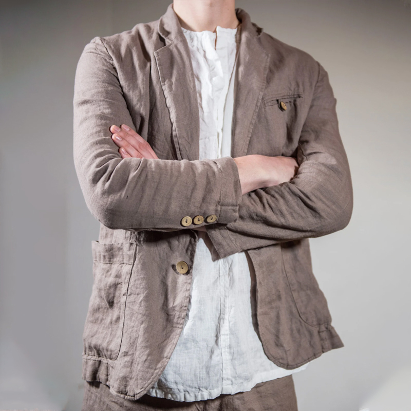 Men's Summer Coffee Linen Single Breasted Jacket
