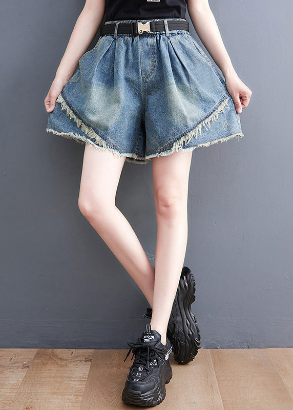 VCSHOES Blue Patchwork High Waist Denim Shorts Summer