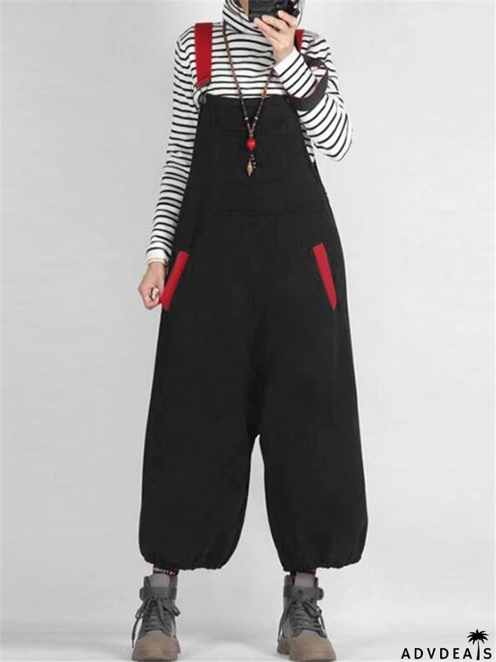 Casual Style Side Pocket Elastic Cuff Strappy Overalls