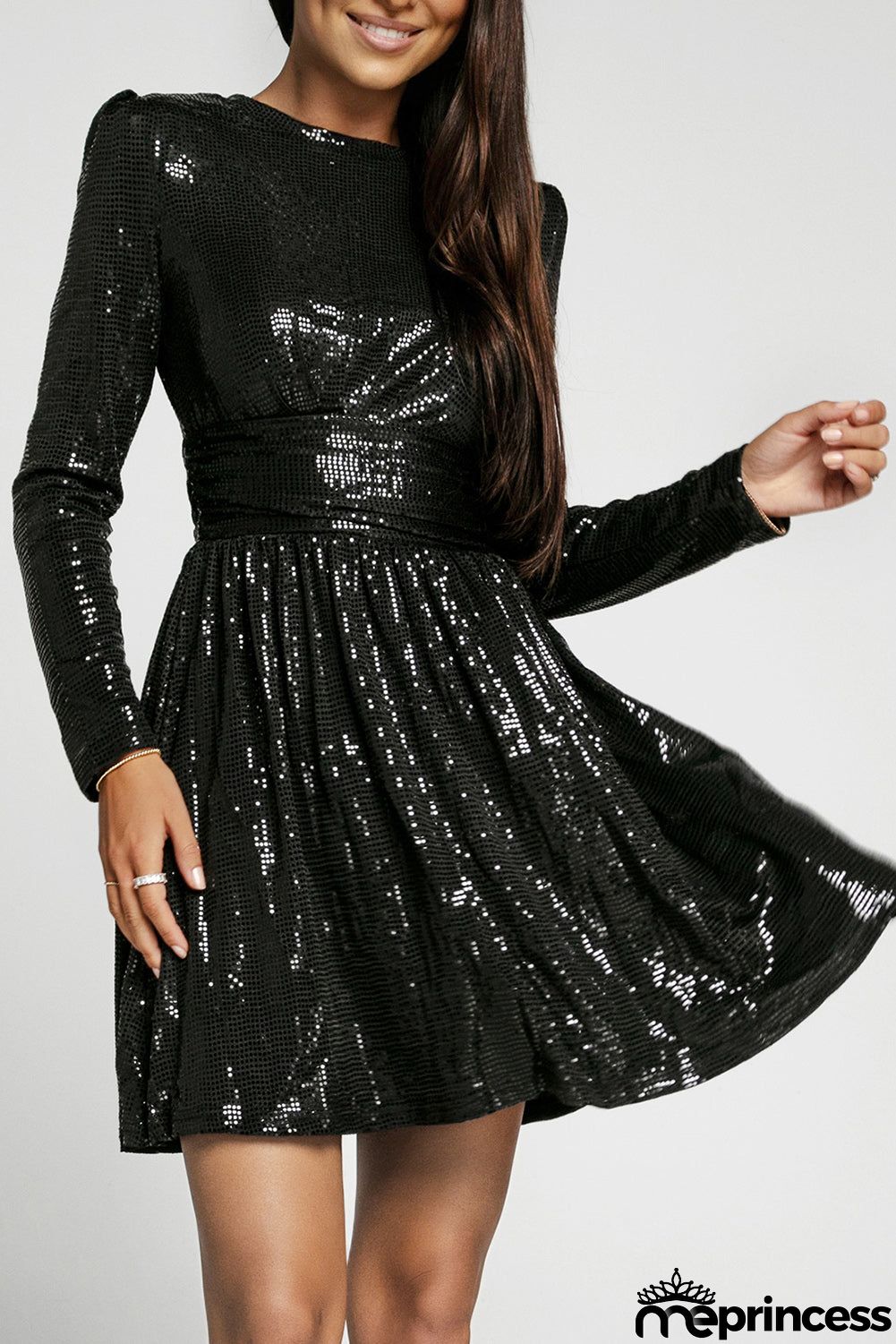 Black Sequin Cocktail Party Dress
