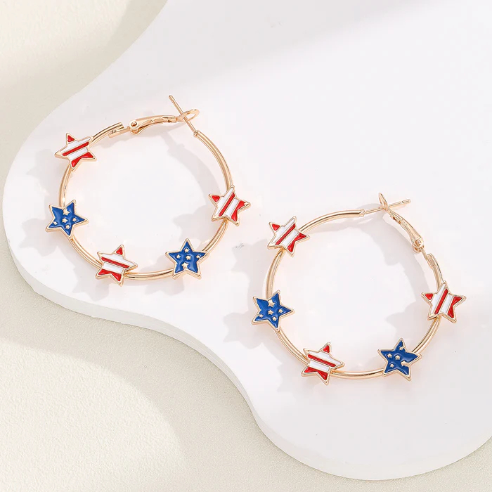 Independence Day Star And Stripe Oil-Dripping Hoop Earrings 2024 - Flycurvy 