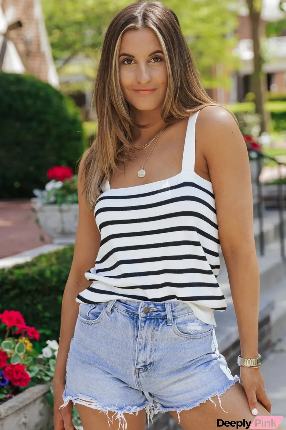 White Striped Tube Spaghetti Strap Knitted Tank Top