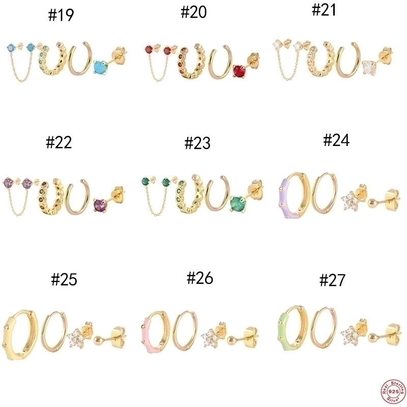 1 Set 925 Sterling Silver Gem Geometric Earrings Ear Studs