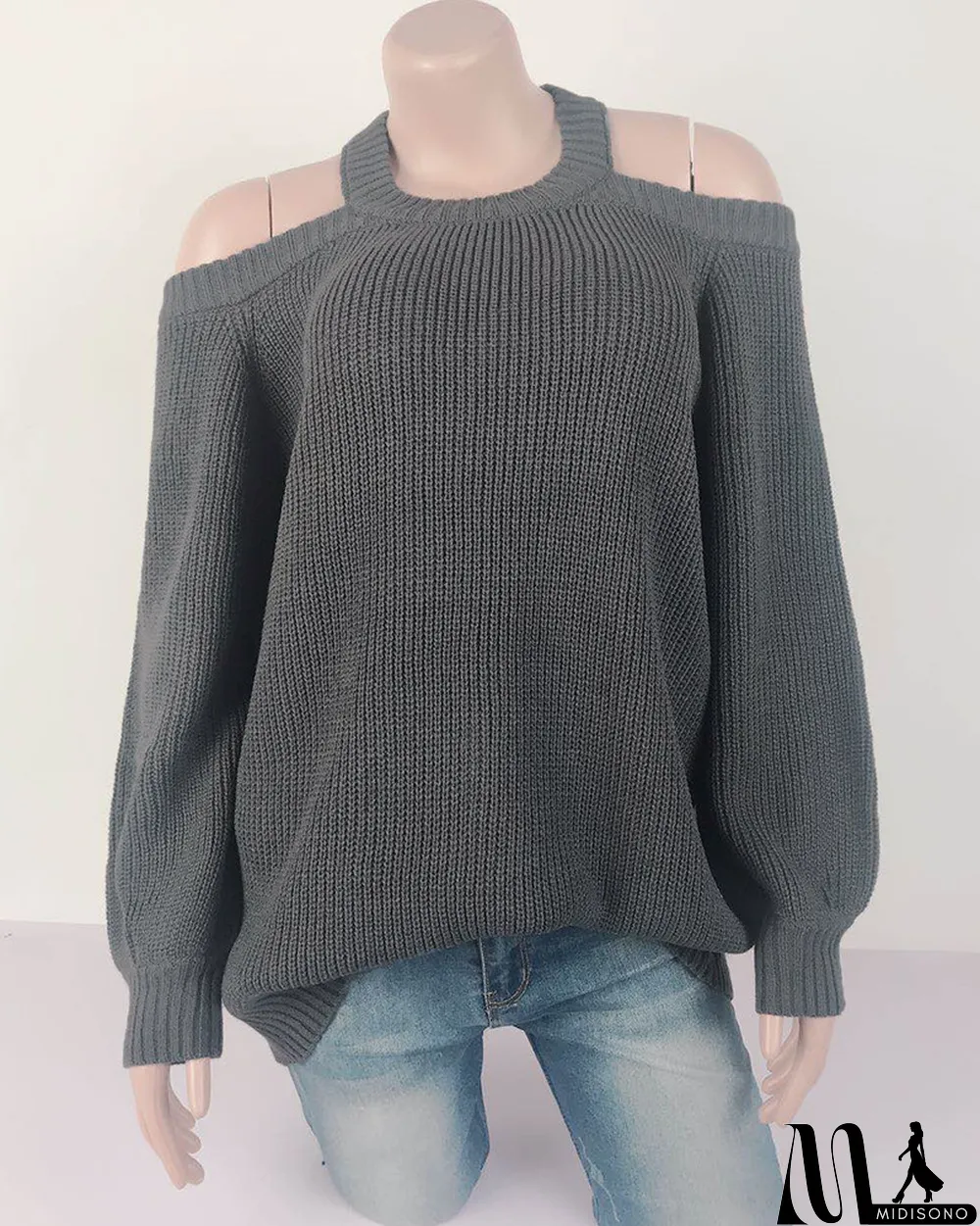 MidiSono - Spring Solid Cut Out Shoulder Halter Sweaters