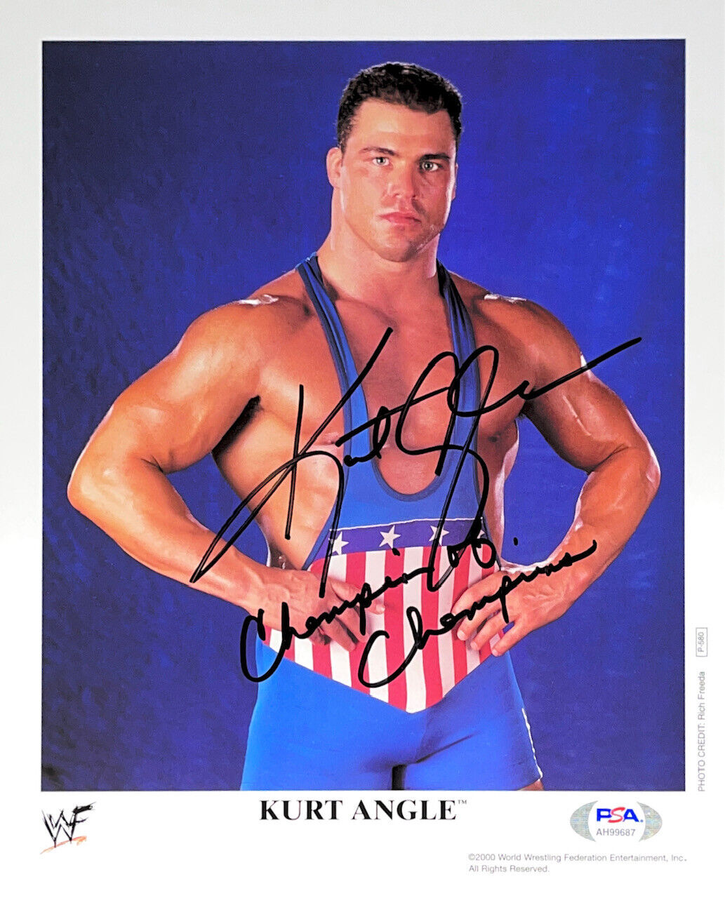 WWE KURT ANGLE P-580 HAND SIGNED AUTOGRAPHED 8X10 PROMO Photo Poster painting WITH PSA COA 4