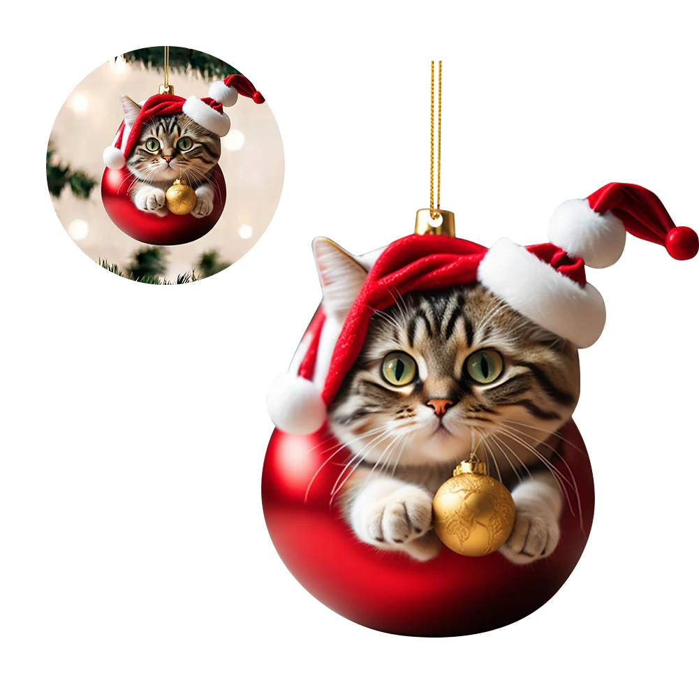 Christmas Cute Hanging Cat Ornaments Acrylic Tree Car Pendant Decorations (F)