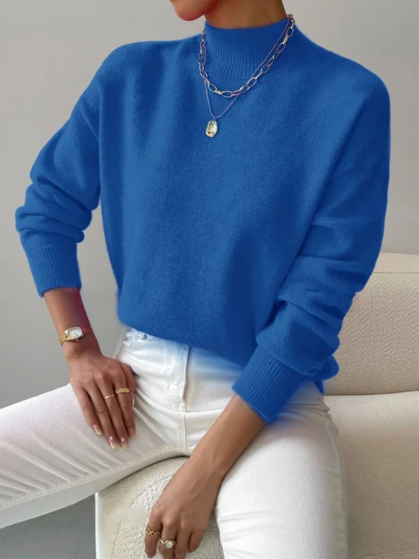 Athvotar Athvotar And Winter Half-High Collar Cover Long-Sleeved Sweater Women's Fashion Solid Color Loose Knitting Top