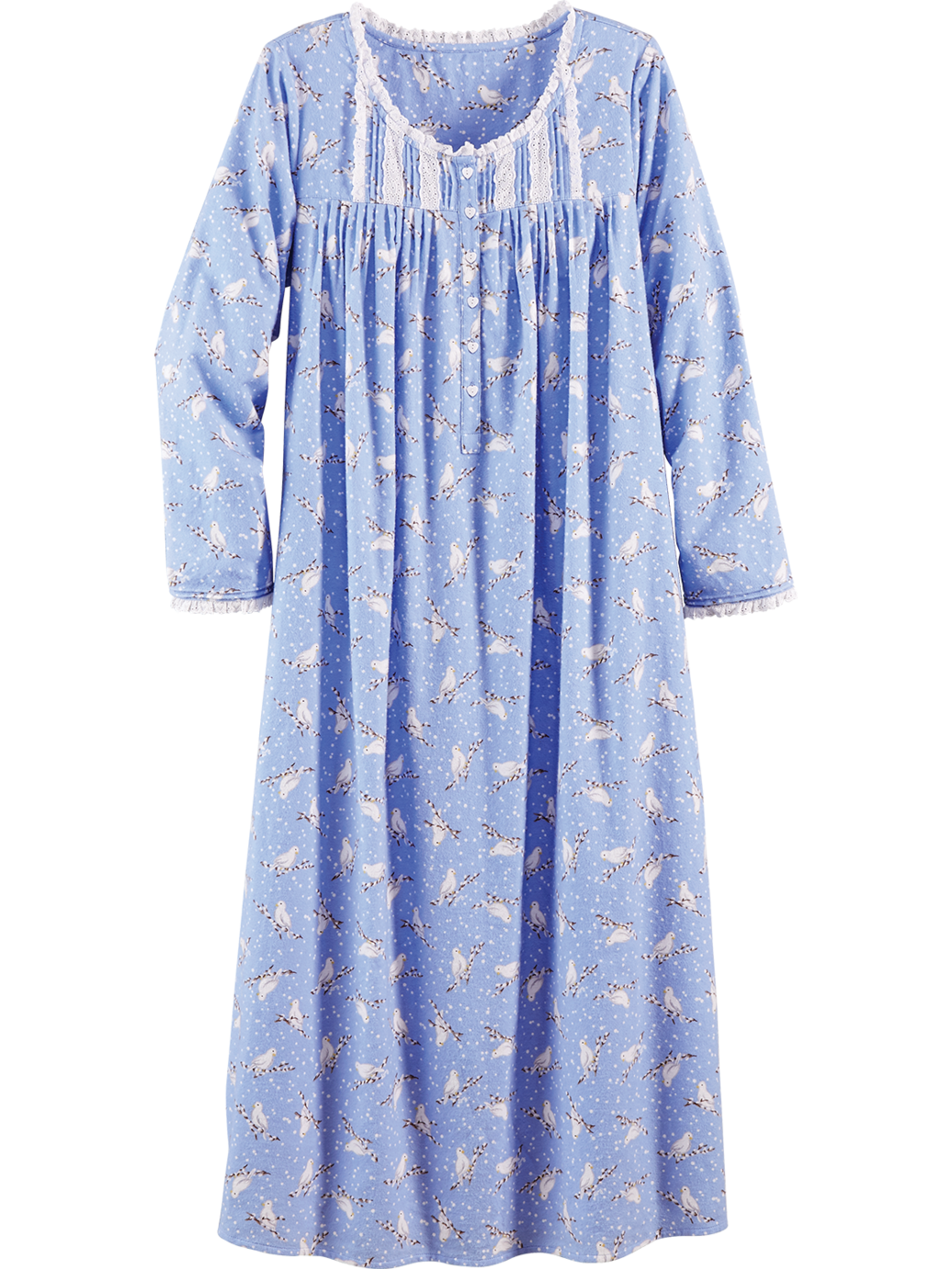 White Doves Cotton Flannel Nightgown