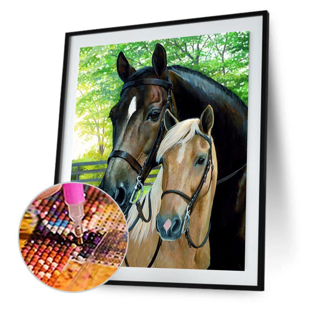 

30*40CM Round Drill Diamond Painting-Horses, 501 Original