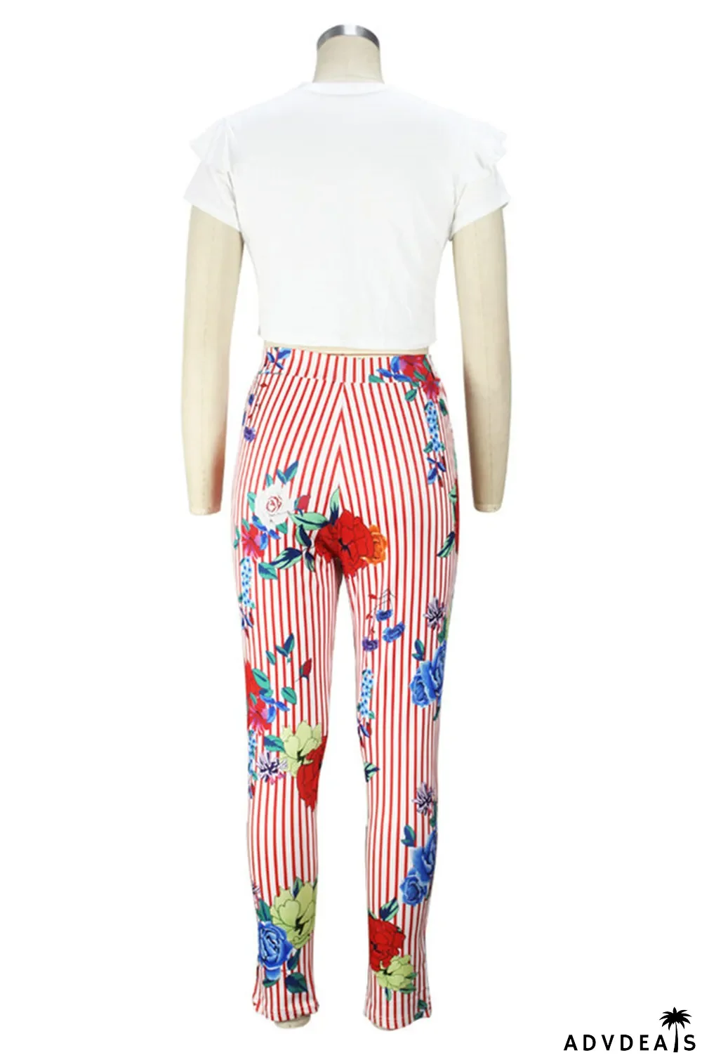 Blue Fashion Casual Print Basic O Neck Short Sleeve Two Pieces