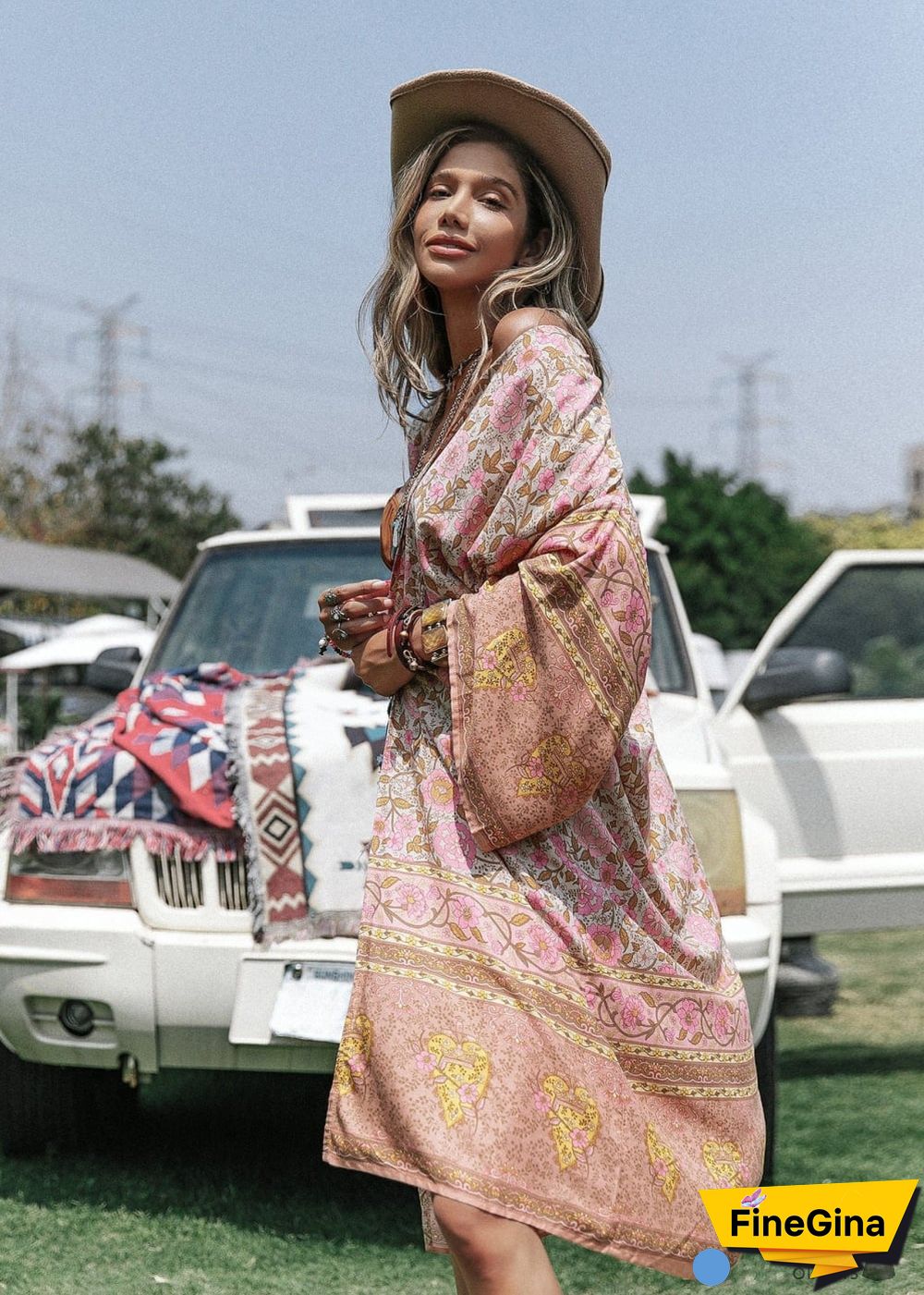 Women's Chic Meadow Boho Kimono Dress