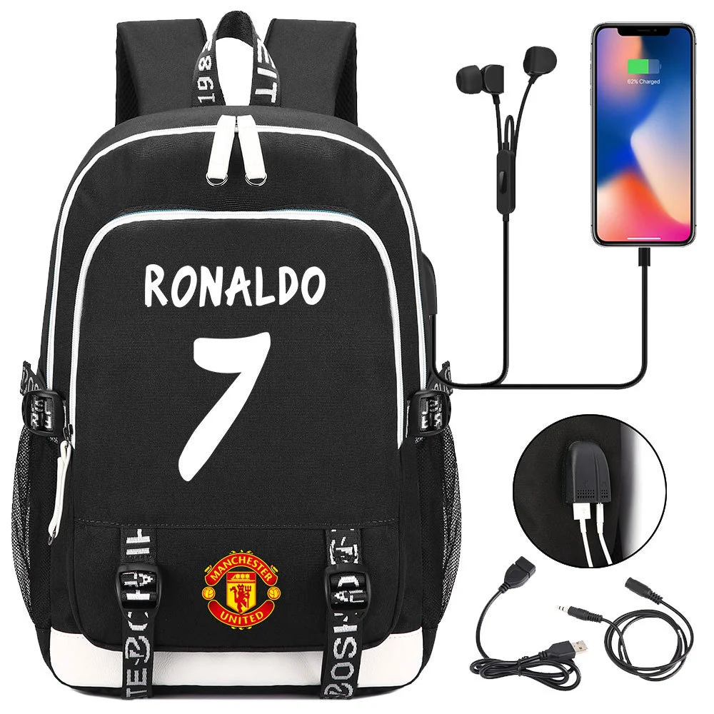 Get Your Little One Ready for School with the Cristiano Ronaldo Backpack - Featuring Double-Sided Pockets & Computer Protection Bag