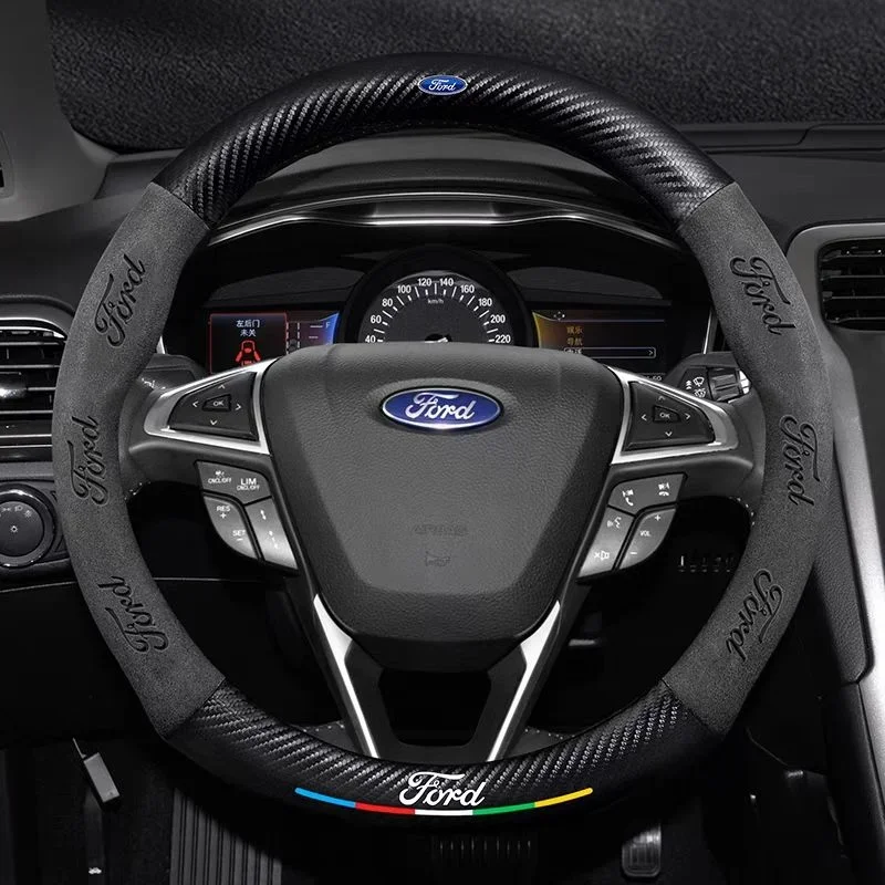 Steering Wheel Cover 3D Embossed Carbon Fiber Leather Protective Cover