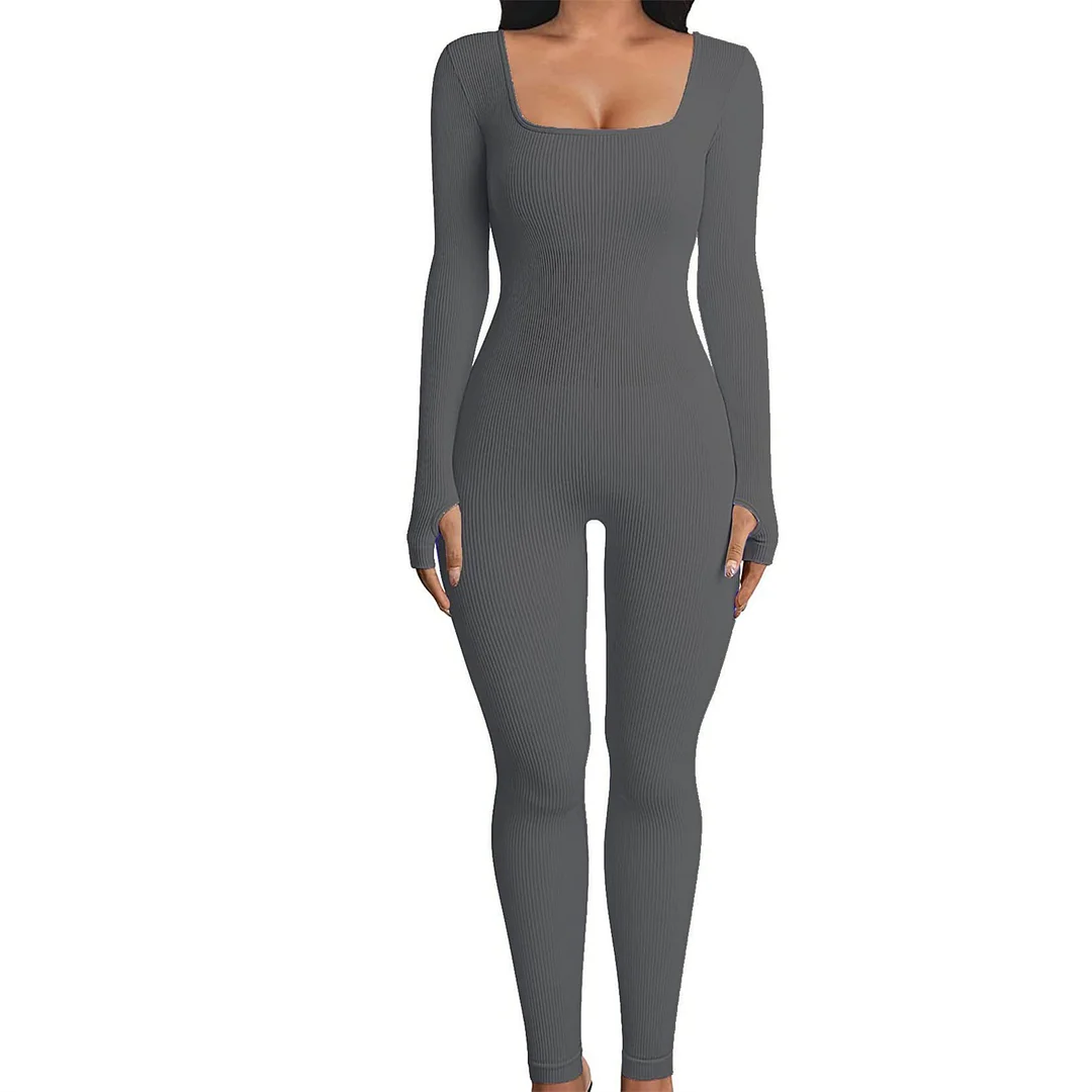 Women Yoga Jumpsuits Workout Ribbed Long Sleeve Sport Jumpsuits