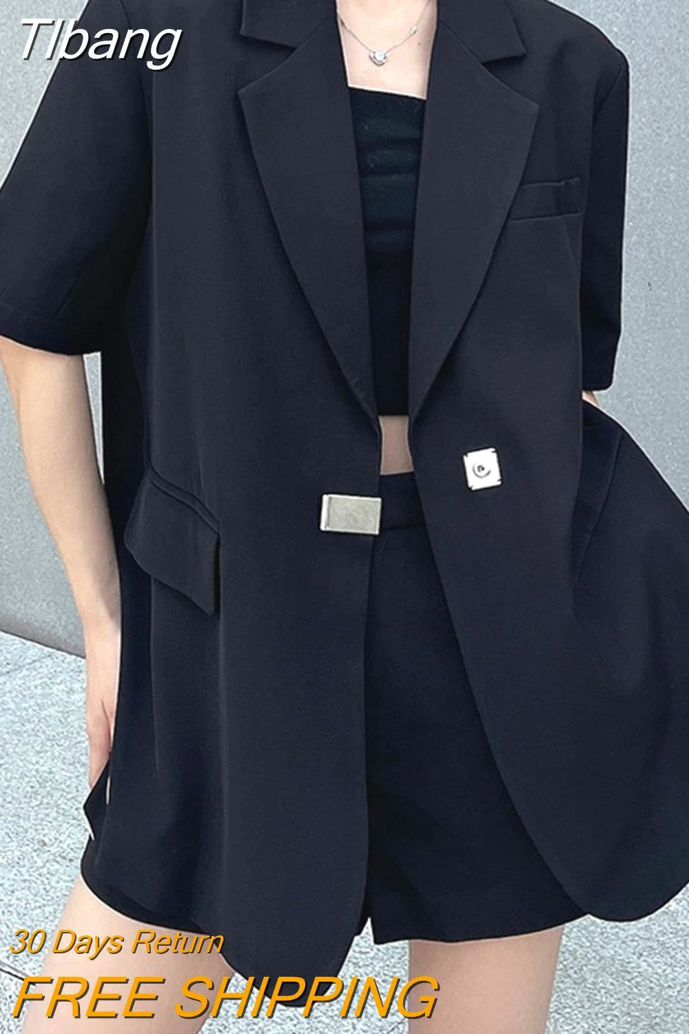 Tlbang Spring And Summer Black Suit Jacket Female After The Slit Design Sense Niche Casual Thin Fashion Suit Tops Female Jacket