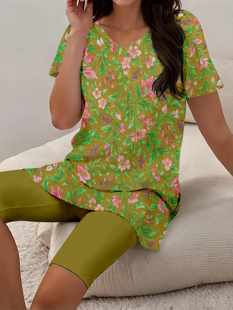 Women Long Sleeve V-neck Graphic Floral Printed Top