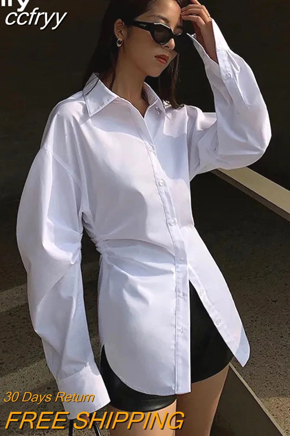 Huibahe Spring Streetwear Full Sleeve Women Long Shirt Folds Slim Button White Ladies Blouse Free Shipping Female Shirts Clothe Top