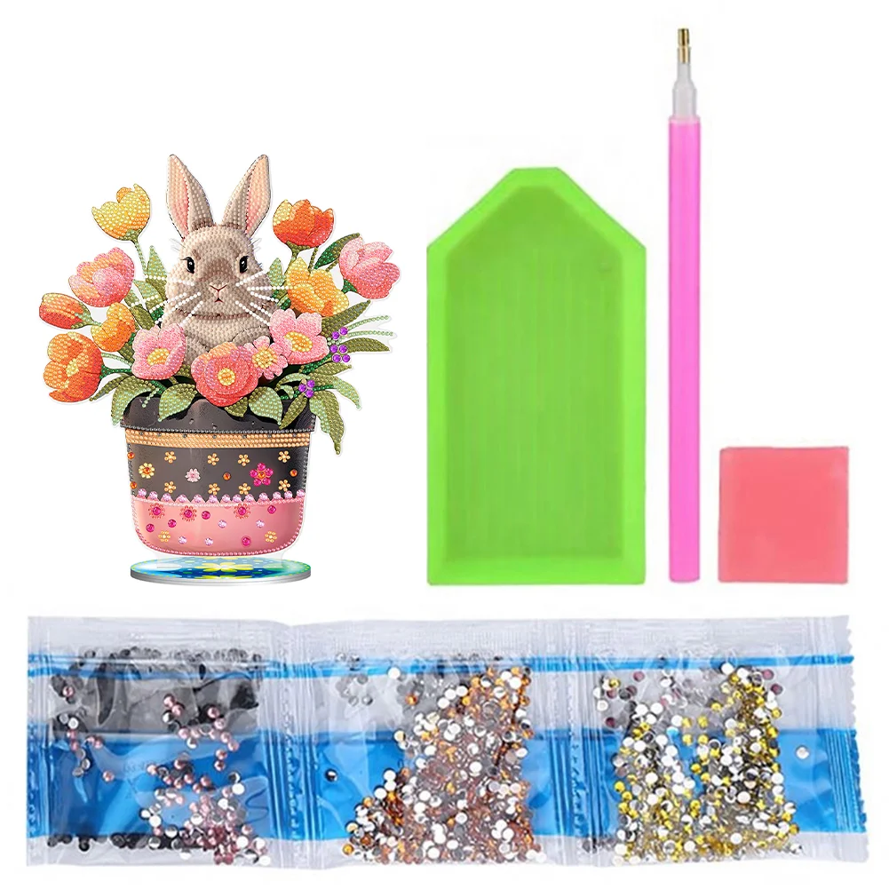 DIY Easter Egg Bunny Acrylic Single Sided Diamond Painting Desktop Ornaments Kit for Office Desktop Decor