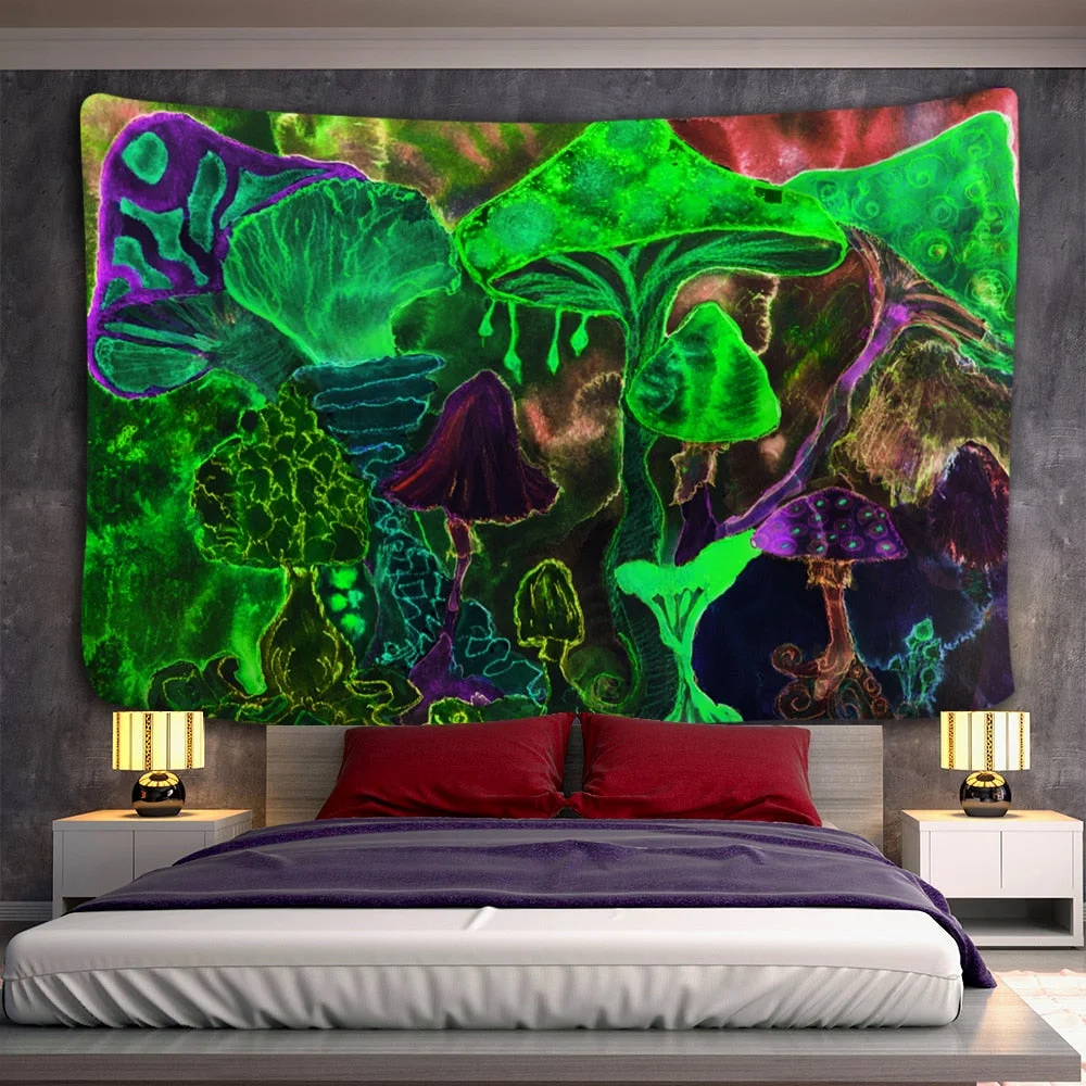 Oil Painting Mushroom Tapestry Wall  Hanging Bohemian Style Psychedelic Witchcraft Mandala Home Decor