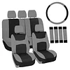 FH Group Universal Fit Gray Black Automotive Seat Covers Combo Set with Steering Wheel Cover and Seat Belt Pad fits Most Cars, SUVs, and Trucks (Airbag Compatible and Split Bench)
