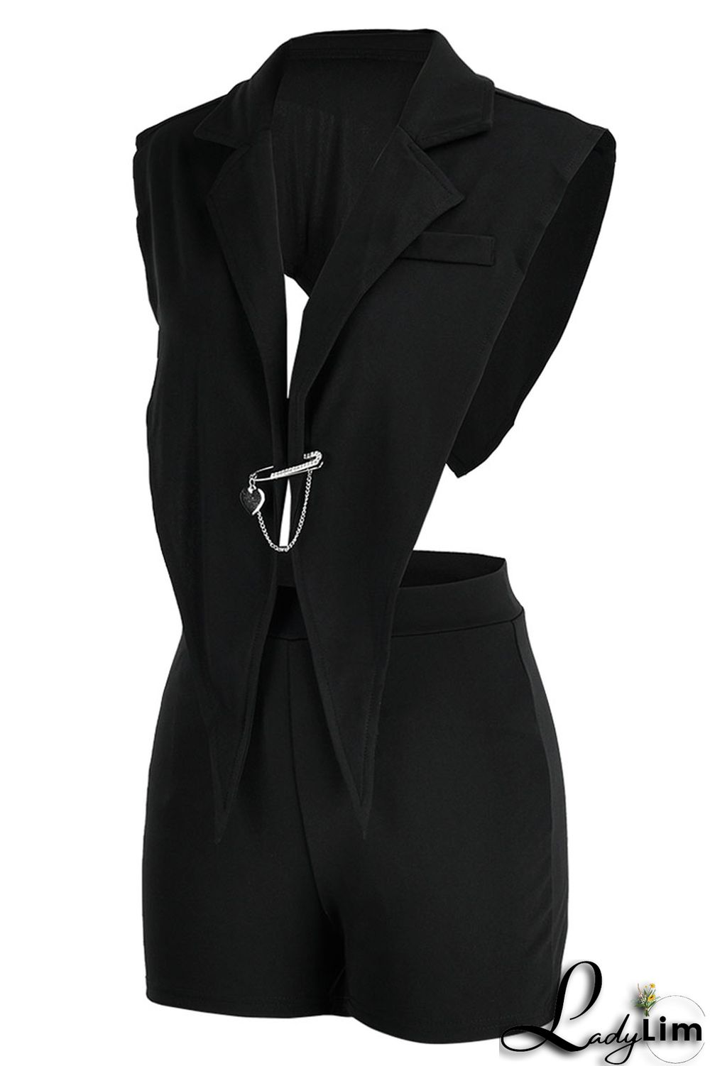 Black Sexy Solid Backless Asymmetrical V Neck Sleeveless Two Pieces