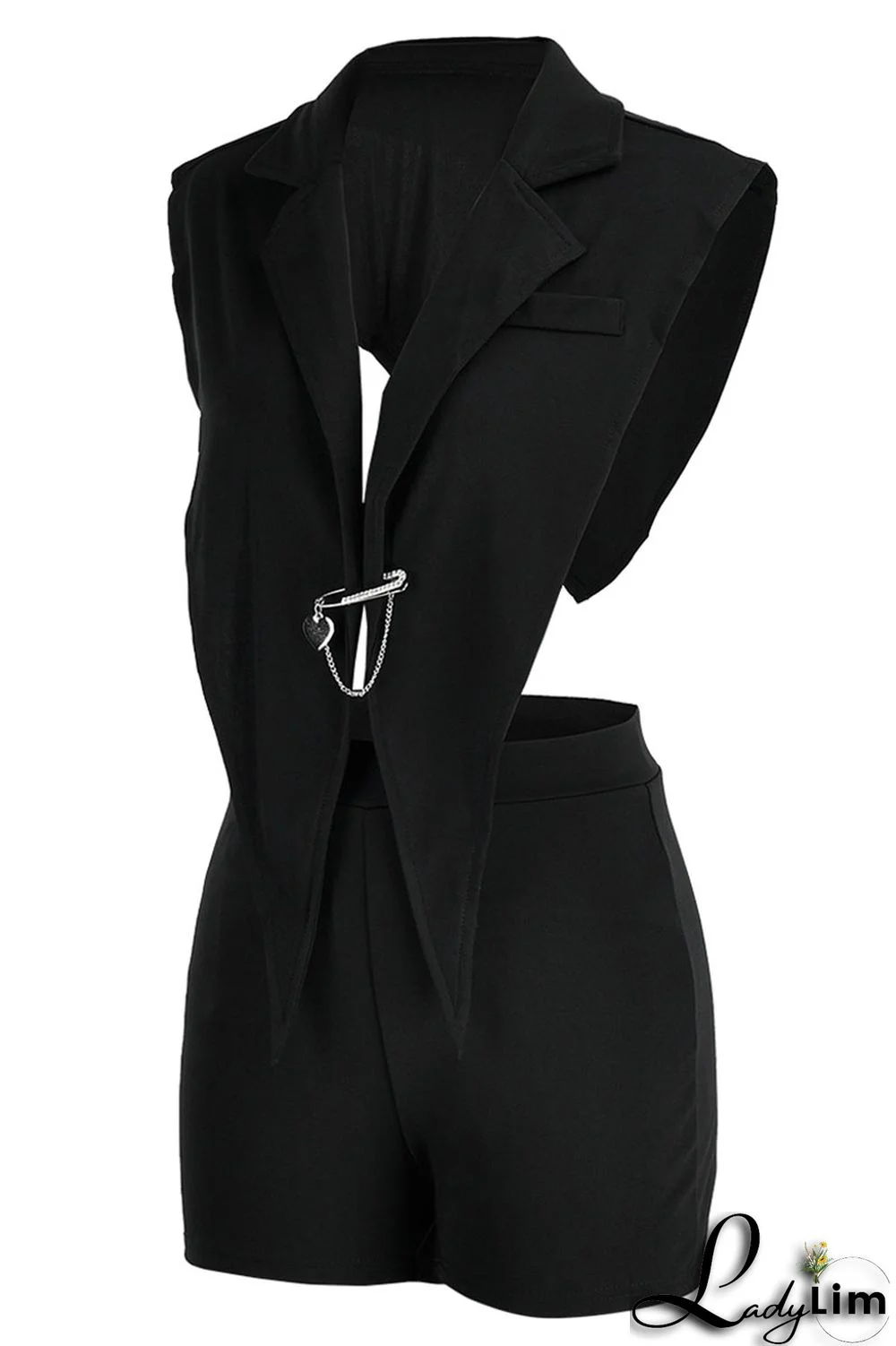 Black Sexy Solid Backless Asymmetrical V Neck Sleeveless Two Pieces