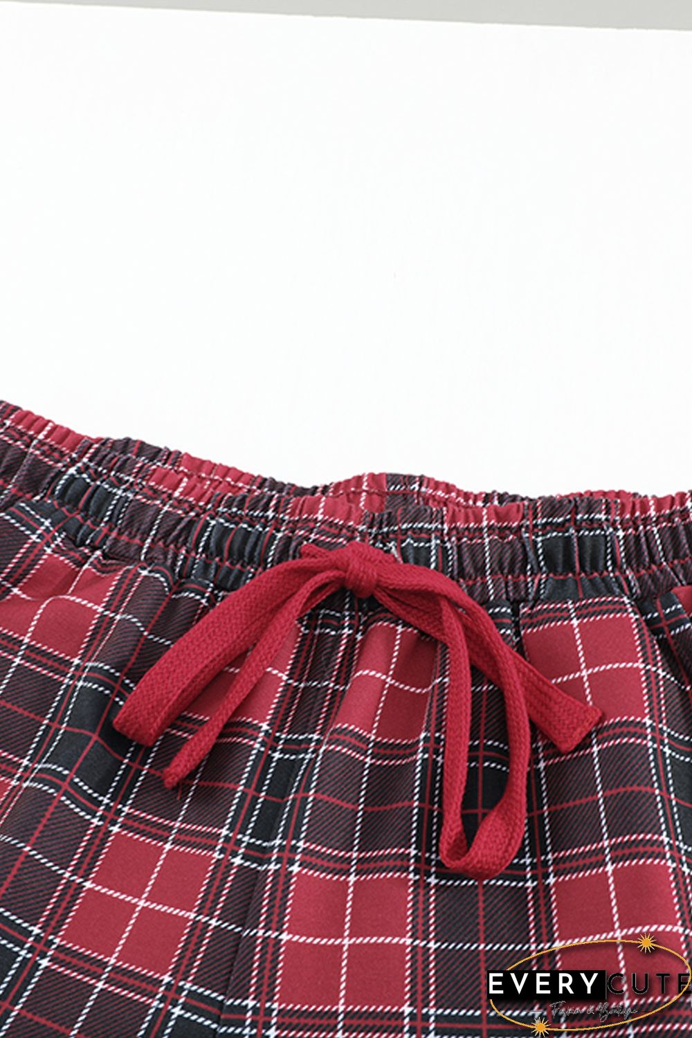 Solid Long Sleeve Top and Plaid Pants Loungewear