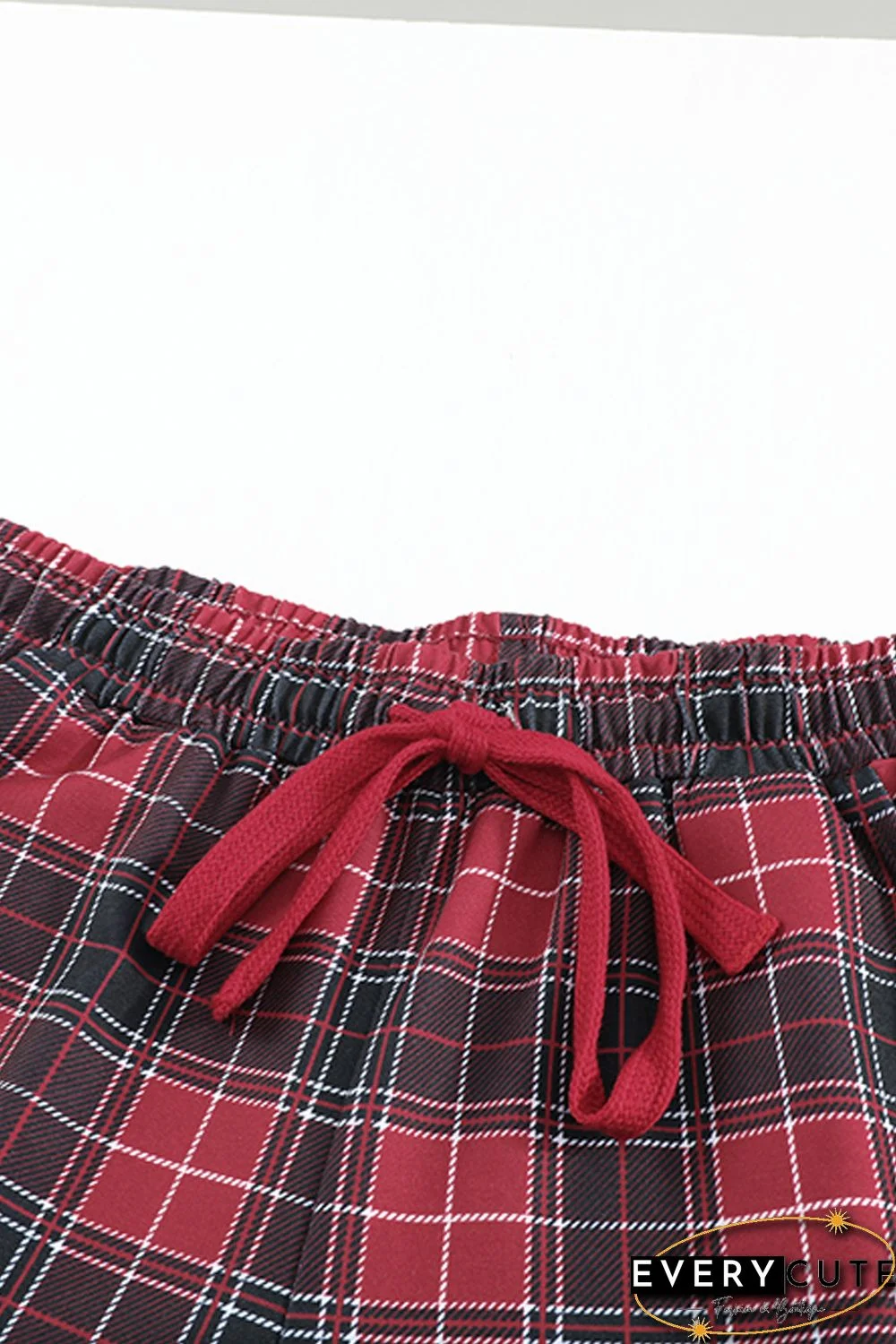 Solid Long Sleeve Top and Plaid Pants Loungewear