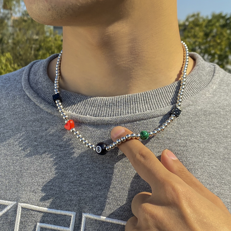5MM Lucky Number Eight Dice Beads Chain Necklace for Men-VESSFUL