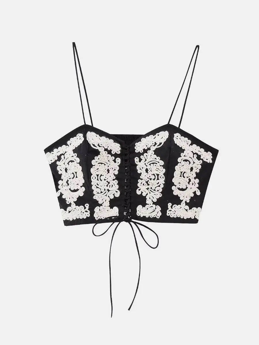Embroidered Suspenders Tank Tops
