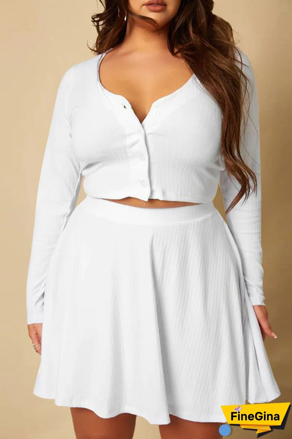White Casual Solid Patchwork Buckle Plus Size Two Pieces