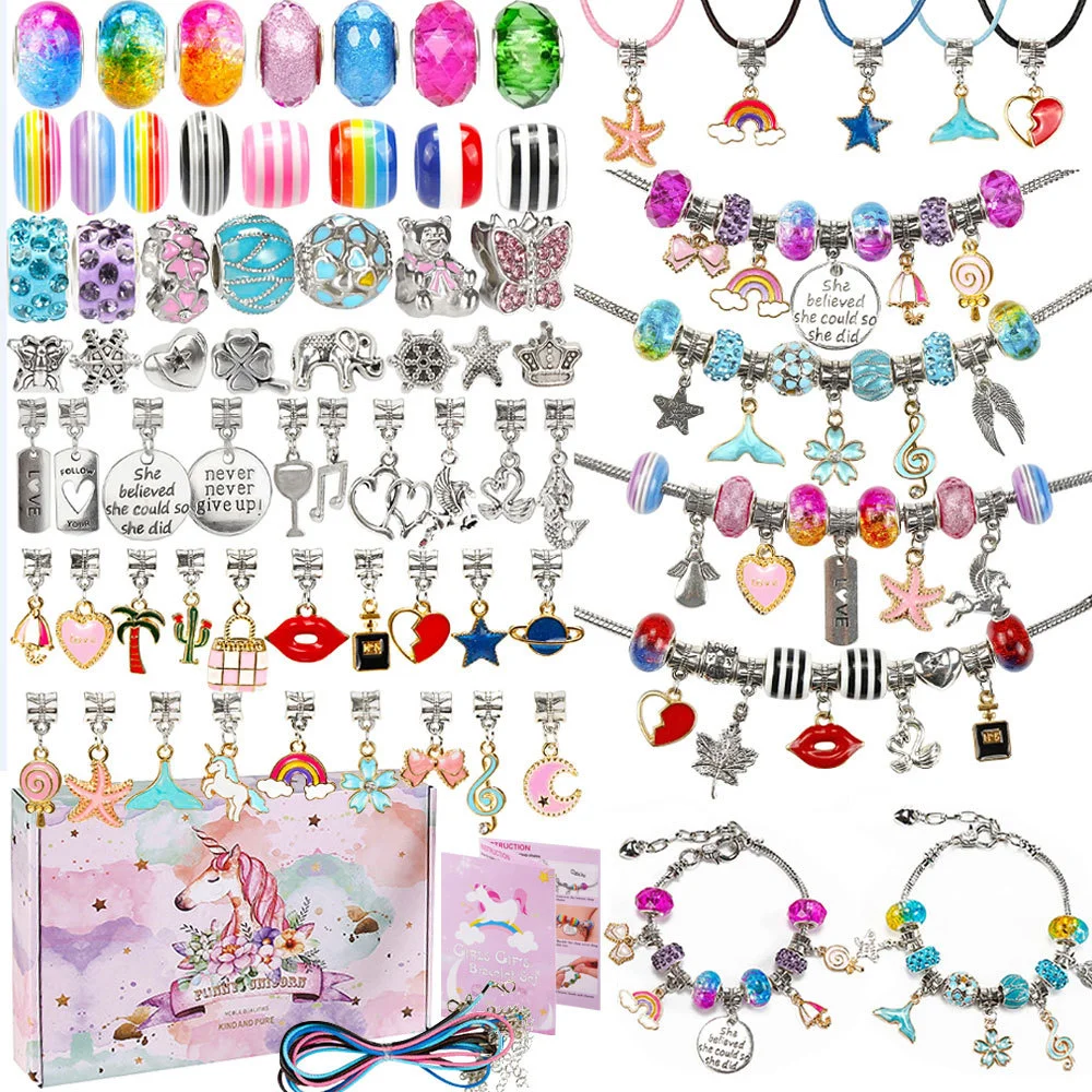 Charm Bracelet Making Kit Including Jewelry Beads Snake Chains, DIY Craft for Girls, Jewelry Christmas Gift Set for Arts and Crafts for Girls Ages 7-18
