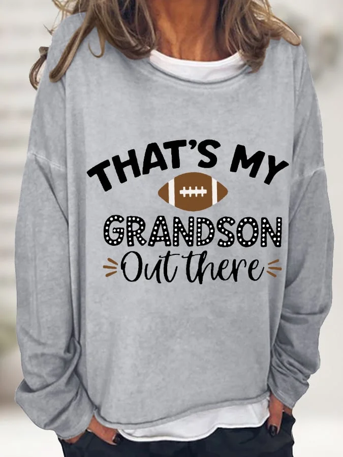 Women's That's My Grandson Out There Football Grandma Casual Long-Sleeve T-Shirt