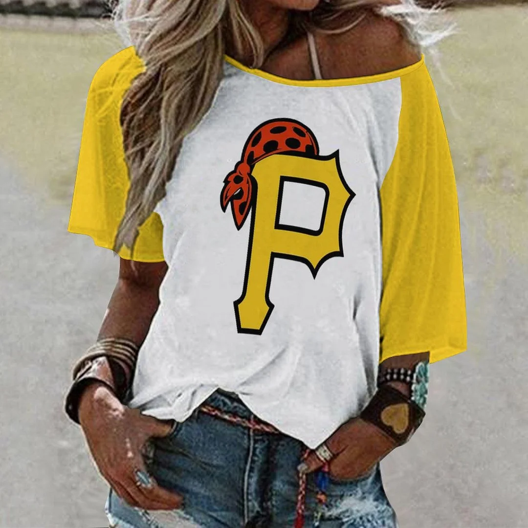 Shoulder Off  Loose Short Sleeve Casual T-shirt for Women Printed with Pattern,Yellow,White,Black
