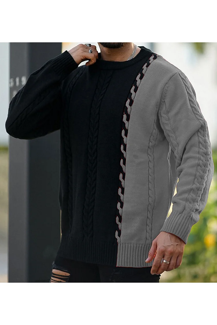 Casual Colorblock Patchwork Long Sleeve Loose Fit Knit Top