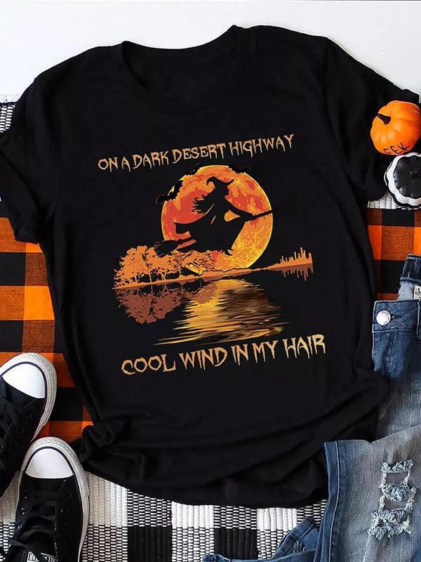 Halloween On A Dark Desert Highway Witch T-Shirt Tee