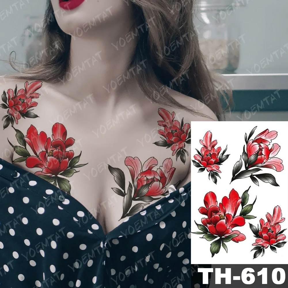 Waterproof Temporary Tattoo Stickers Scorpion Blood Rose Peony Flower Flash Tatoo Woman Body Art Fake Water transfer Tattoo Men