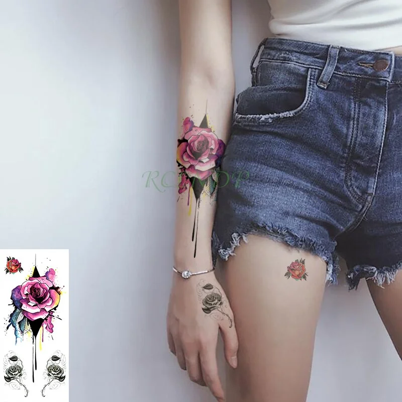 Sdrawing Temporary Tattoo Sticker rose flower Tatto Flash Tatoo Fake Tattoos Tatouage Wrist foot hand For Girl Women femme